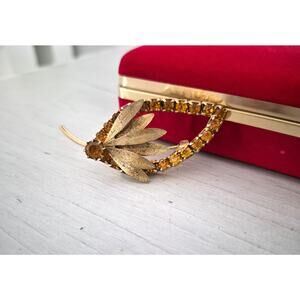 Vintage Amber Rhinestone Floral Brooch